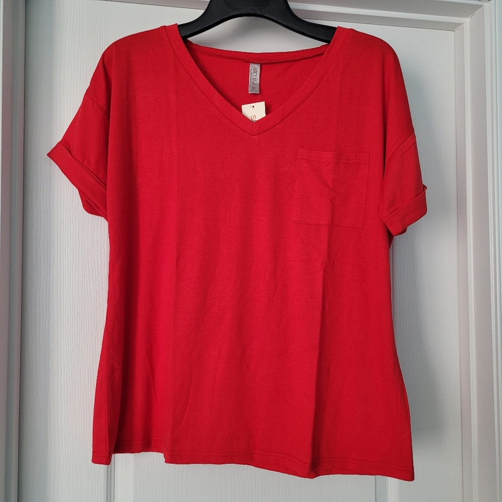 NWT Solid red cuffed sleeves loose fit shirt